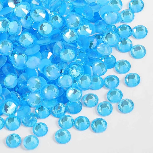 Beadsland 1440pcs Flat Back Crystal Rhinestones Round Gems for Nail Art and Craft Glue Fix, Luminous Blue, SS10,2.7-2.9mm