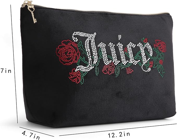 Juicy Couture Black Terry Velour Top Zip Bag