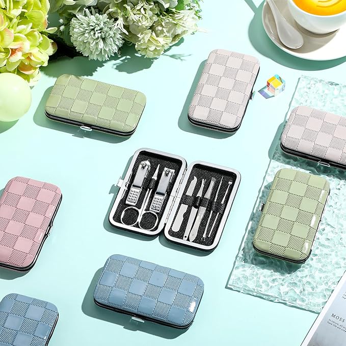 24 Sets Manicure Bulk Mothers Day Gifts Professional Nail Care Kit Nail Clippers Kit 8 in 1 Stainless Steel Pedicure Set with Travel Case Portable Grooming Kits for Men Women Friends(Fresh)