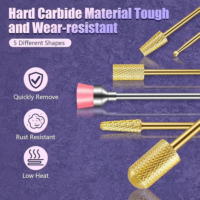 Depvko 13Pcs Nail Drill Bits Set, Tungsten Carbide Drill Bits for Nails, Cuticle Nail Drill Bits for Acrylic Nails Remover Bits for Manicure Pedicure, Home Salon (Gold)