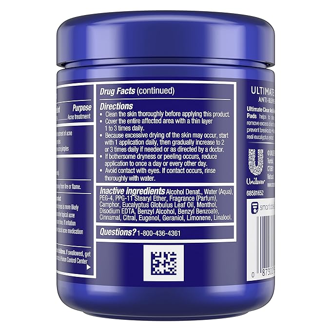 Noxzema Ultimate Clear Face Pads, Salicylic Acid Acne Treatment Clears and Prevents Acne, Anti-blemish, 90 Count, 6 Pack