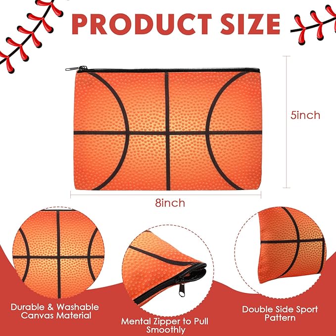 Eccliy 20 Pcs Basketball Makeup Bags Bulk Sport Team Gifts Basketball Cosmetic Bag Accessories for Women Toiletry Zipper Pouch Travel Canvas Gifts Stuff for Party Team Players Lover