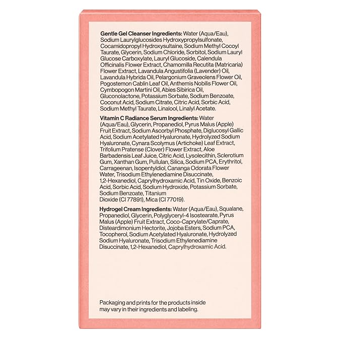 Honest Beauty The Icons Skincare Trio Travel Kit | Mini Hydrogel Cream, Gentle Gel Cleanser, Vitamin C Radiance Serum | Gentle for Sensitive Skin + Vegan