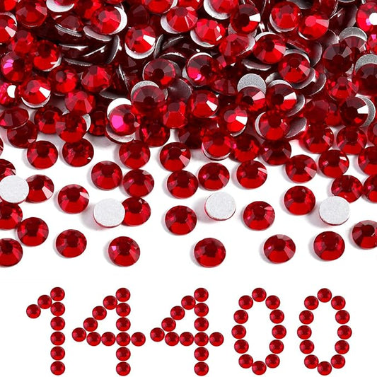Beadsland Flatback Rhinestones Bulk, 14400pcs Red Rhinestones for Nails Crafts Clothes DIY Decoration, Siam, SS20, 4.6-4.8mm