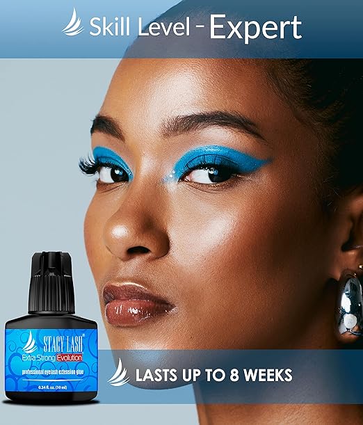 Extra Strong Evolution Eyelash Extension Glue Stacy Lash (0.34 fl.oz/10 ml)/1-2 Sec Dry/Retention – 8 Weeks/Professional Supplies/Black Adhesive