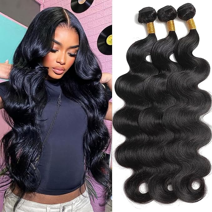 12A Human Hair Bundles 26 28 30 Inch Body Wave Bundles Human Hair 100% Unprocessed Brazilian Virgin Hair 3 Bundle Deals Weave Extensions Natural Black Color Bundles