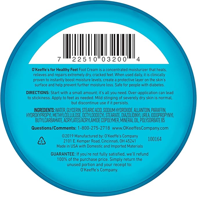 O'Keeffe's for Healthy Feet Foot Cream; Guaranteed Relief for Extremely Dry; Cracked Feet; Instantly Boosts Moisture Levels; 3.2 Ounce Jar; (Pack of 4)