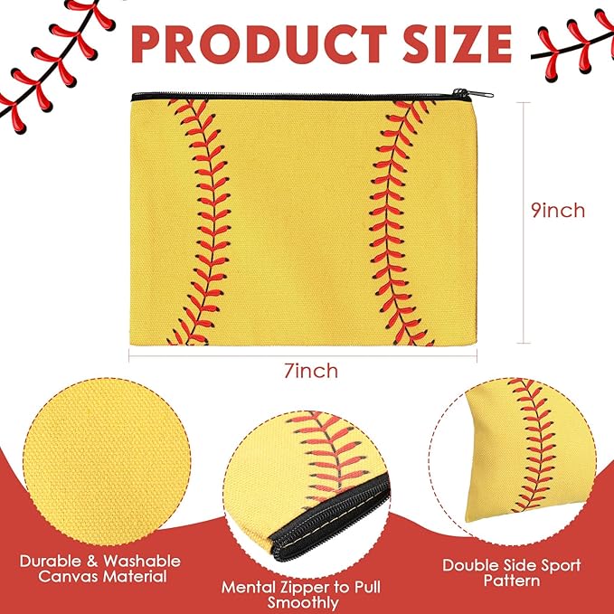 Eccliy 20 Pcs Softball Makeup Bags Bulk Sport Team Gifts Softball Cosmetic Bag Accessories for Women Toiletry Zipper Pouch Travel Canvas Gifts Stuff for Party Team Players Lover