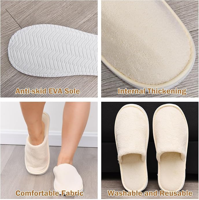 AQUEENLY House Slippers - Washable Spa Slippers Non Slip Indoor Guest Slippers for Shoeless Home, Women & Men