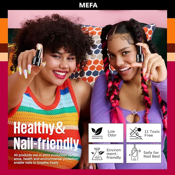 MEFA Gel Nail Polish Set, 32 Colors Burgundy Red Gel Polish Set Champagne Gold Glitter Nail Polish Gel Soak Off Dark Red Purple Shimmer Nude Brown Gel Nail Gifts for Women Girl DIY Salon Home Manicure