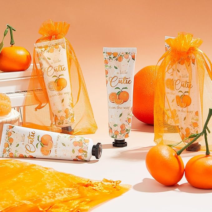 48 Sets Baby Shower Hand Cream Bulk Orange Cutie Baby Shower Favors Bridal Thank You Hand Cream for Guests Travel Size Lotion with Organza Bags