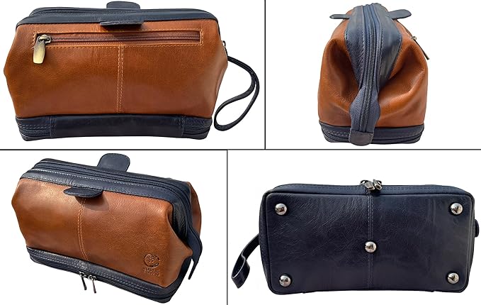 RUSTIC TOWN Leather Toiletry Bag for Men - Travel Gift Shaving Dopp Kit - Bathroom Shower Toiletries Organizer - Cosmetic Makeup Bag for Women
