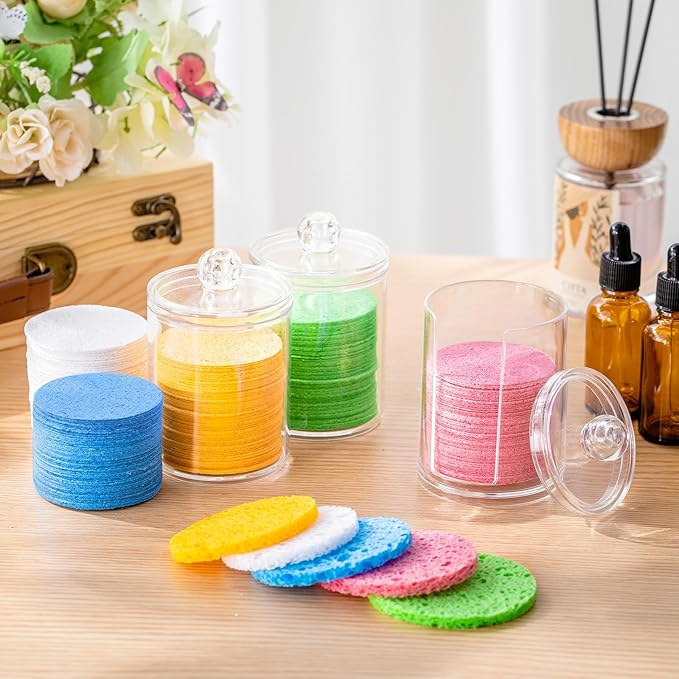 300 Count Compressed Facial Sponges Natural Face Sponges for Cleansing Disposable Facial Exfoliating Pads for Estheticians(Colorful)