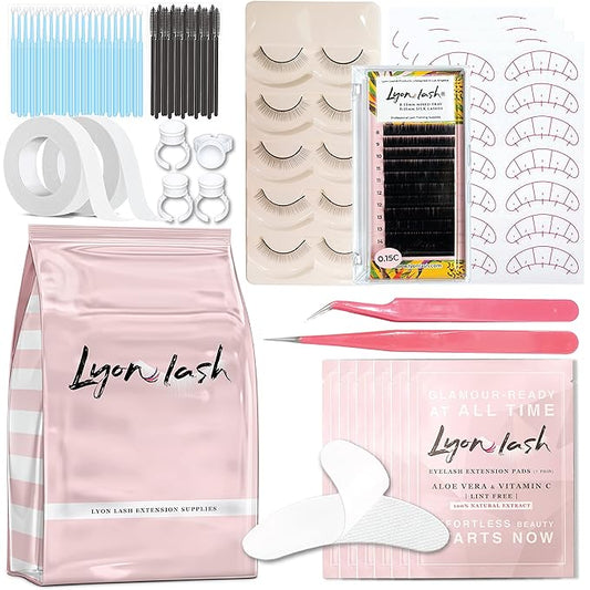 Lyon Lash Eyelash Extension Supplies 4x100 Packs - 100 Pairs Under Eye Gel Pads | 100 Disposable Mascara Brushes Wands | 100 Micro Applicators Brush | 100 Glue Ring Holder | 2 Medical Tapes