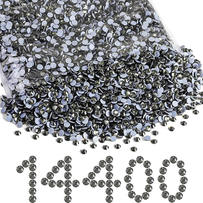Beadsland Hotfix Rhinestones Bulk, 14400pcs Gray Hot Fix Rhinestones for Crafts Clothes DIY Decoration, Black Diamond, SS16, 3.8-4.0mm