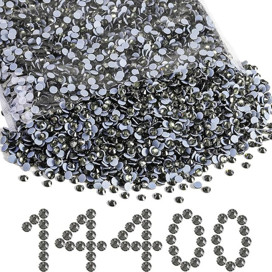 Beadsland Hotfix Rhinestones Bulk, 14400pcs Gray Hot Fix Rhinestones for Crafts Clothes DIY Decoration, Black Diamond, SS16, 3.8-4.0mm