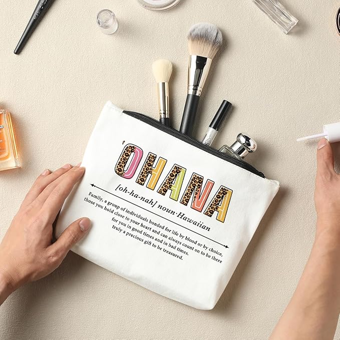 Inspirational Ohana Definition Gift, Motivational Makeup Bag Cosmetic Bag Hawaiian, Hawaiian Gift, Ohana Home Family Gifts, Birthday Friendship Gifts for Women Female Friend Sister Coworker