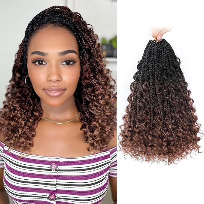 9 Packs Goddess Box Braids Crochet Hair Boho Crochet Box Braids With Curly Ends Crochet Hair For Black Women, 12 Inch Pre Looped Bohemian Crochet Box Braids Hair (12Inch 9 Packs,1B/4/30)