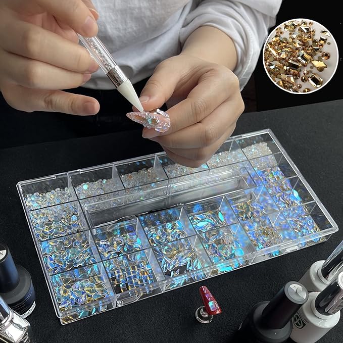 4180 Pcs Crystal Flatback Rhinestones Gems Nail Kit for Nail Art,Crafts,Clothes Shoes Decorations Jewelry (700 Diamonds + 3480 Flat Rhinestones, with Rhinestones Pen), Green