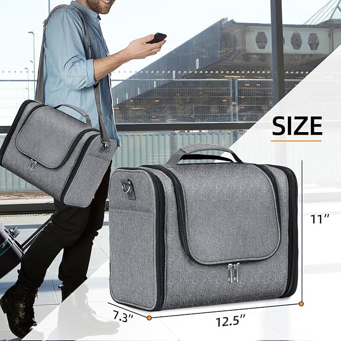 Buruis Extra Large Capacity Toiletry Bag for Women and Men, Hanging Toiletry Organizer Cosmetics Makeup Bag, Water-resistant Dopp Kit for Full Sized Toiletries, Travel Essentials (Oxford Gray)