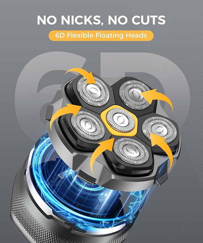 Head Shavers for Bald Men，Newly Designed Magnetic 6D Electric Razor, IPX8 Waterproof Dry/Wet, 10000 RPM High Speed Motor for Fast Shaving, USB-C Cable and Storage Bag for Home & Travel