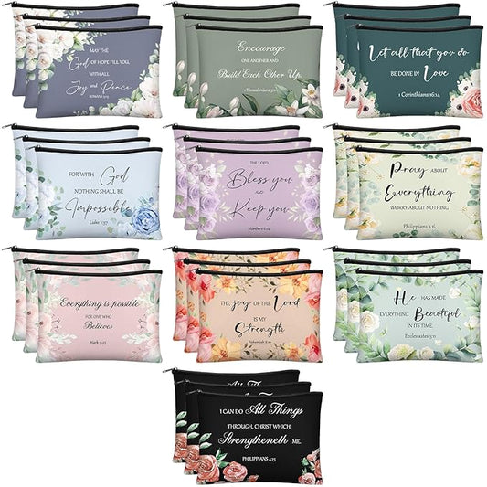 Jetec 30 Pcs Christian Gift for Women Religious Mother's Day Gifts Cosmetic Bags Inspirational Bible Verse Pencil Pouch Makeup Bags with Zipper for Travel Women Mother Sister(Morandi Style)