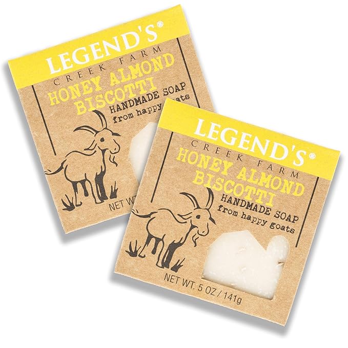 Legend's Creek Farm Goat Milk Soap - Cleansing Moisturizing Soap Bar for Hands and Body - 5 Oz Creamy Lather, Nourishing, Gentle Natural Soap for Sensitive Skin (Honey Almond Biscotti, Pack of 2)