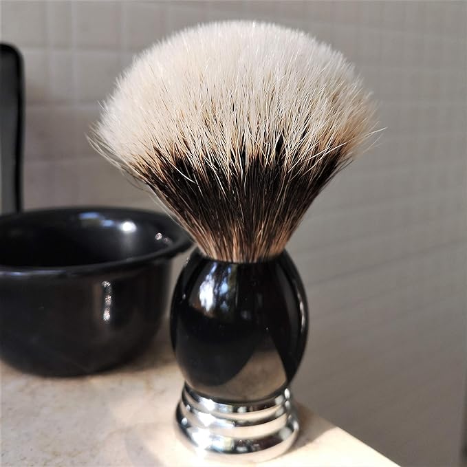 JEQUIL&CORENVEO Fine Silvertip Badger Bristle Shaving Brush, With Heavy Weight Resin Base (Curved Top)