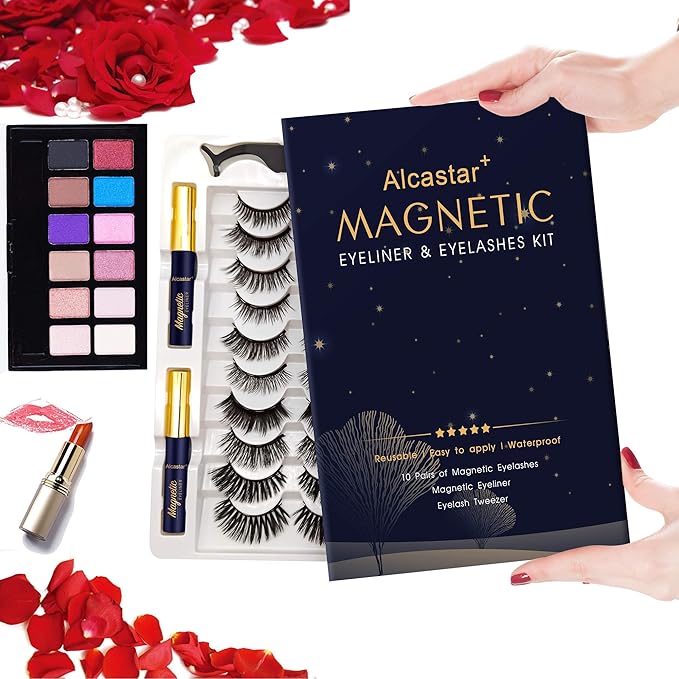 Alcastar Magnetic Eyelashes with Eyeliner Kit, Magnetic Lashes Natural Looking with, Reusable,Long Lasting, Easy Apply,Cruelty-Free. (ATZ1004A-4)