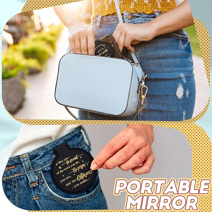 Wenqik 100 Pcs Compact Mirror Bulk Black Gifts for Women Small Inspirational Pocket Purse Handheld Mirror Portable Round Makeup Folding Appreciation Gift for Christmas Valentine Daily Travel Coworker