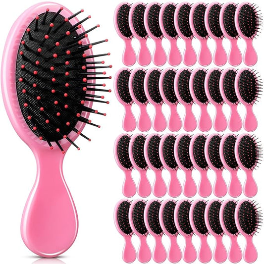 36 Packs Mini Detangling Hairbrush Squirt Detangler combs Toddler Soft Bristle Travel Hairbrush Women Girl (Pink)