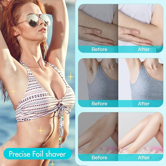 Bikini Trimmer for Women, 2 in 1 Electric Women Pubic Hair Trimmer, Portable Ladies Shaver with 2 Heads Waterproof Wet and Dry Use