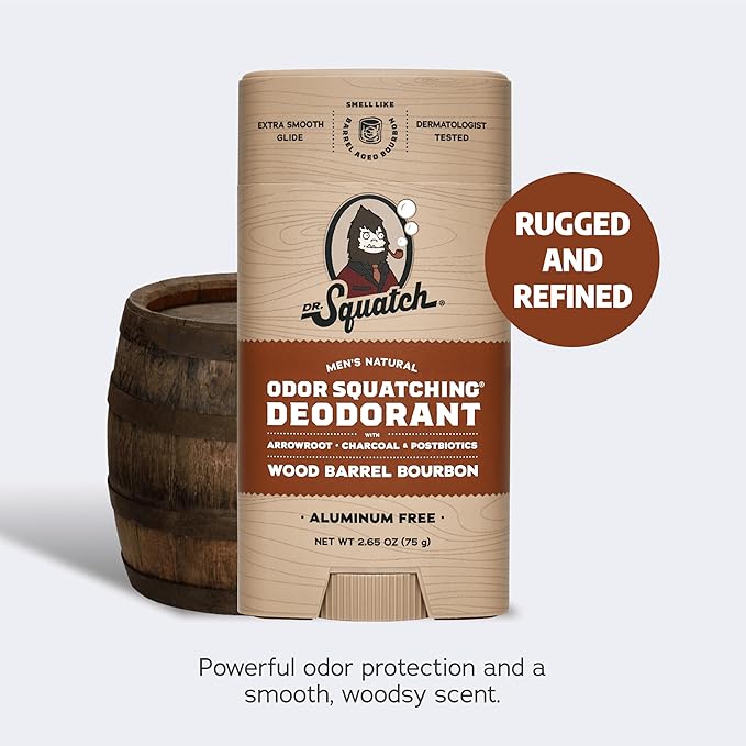 Dr. Squatch Manly Soap and Deodorant Variety Pack - Handmade with Organic Oils, Aluminum-Free - Wood Barrel Bourbon and Pine Tar - Natural Men's Care Bundle