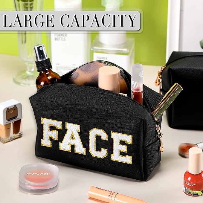 Sanwuta 9 Pcs Preppy Makeup Bag PU Leather Cosmetic Bag Makeup Pouch Plain Waterproof Toiletry Organizers for Traveling Preppy Travel Purse End of the Year Teacher Gifts Bulk(Black)