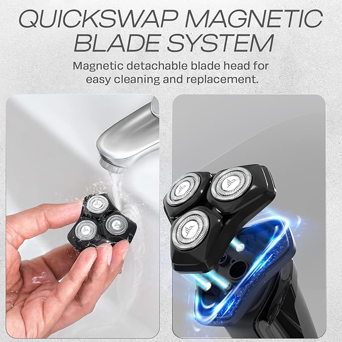 HUMMINGBIRD MK8 Premium Rotary Face Shaver, Rechargeable Wet & Dry Electric Shaver with Pop-up Trimmer, Electric Razor for Men, Waterproof, Cordless USB-C Rechargeable, LED Display, Travel Case