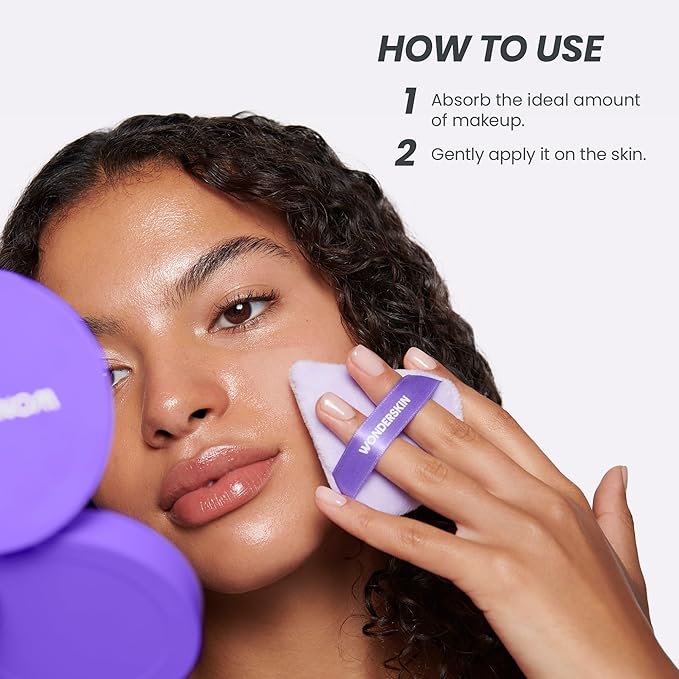 Wonderskin FYP Powder Puff - Triangle, Soft Velour Makeup Puff For Loose or Pressed Setting Powder