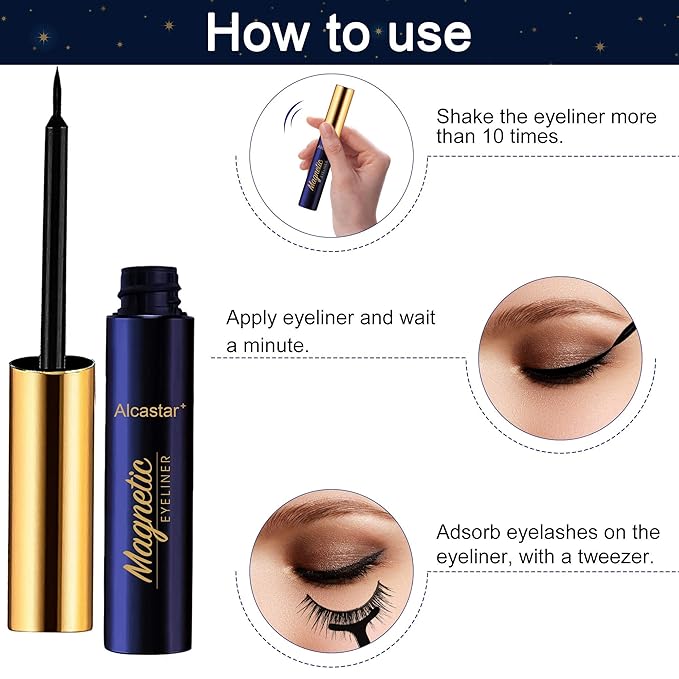 Alcastar Magnetic Eyelashes with Eyeliner Kit, Magnetic Lashes Natural Looking with, Reusable,Long Lasting, Easy Apply,Cruelty-Free. (ATZ1004A-4)