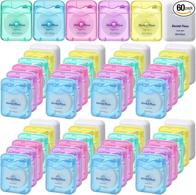 60 Pack Dental Floss Bulk Mint Flavored 50m Each Travel Dental Floss Oral Care for Teeth and Gum Protection(Multicolor)