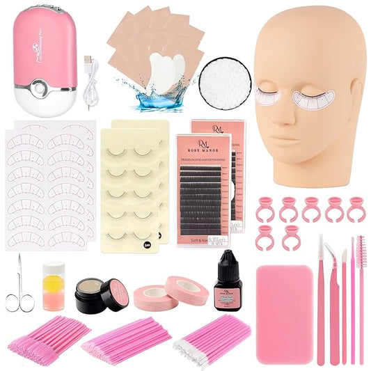 Lash Eyelash Extension Kit, Lash Kit for Eyelash Extension Beginners, with Mannequin Head, Individual Lash Glue, Eyelash Remover, Fan, Lash Extension Supplies Tools for Practice Training