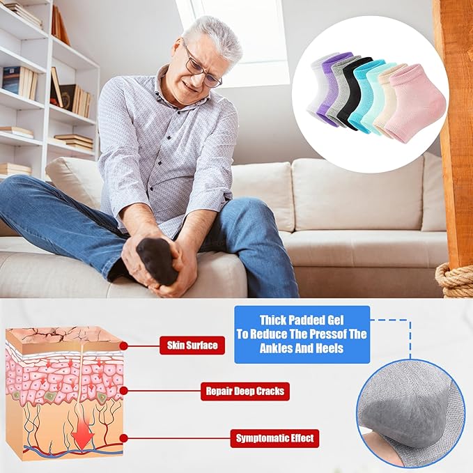 8Pairs Moisturizing Gel Heel Socks, Silicone Heel Socks, Heel Socks for Dry Cracked Feet Women, Toeless Heel Repair Socks for Foot Care Treatment, Cracked Heels, Dry Feet, Foot Calluses