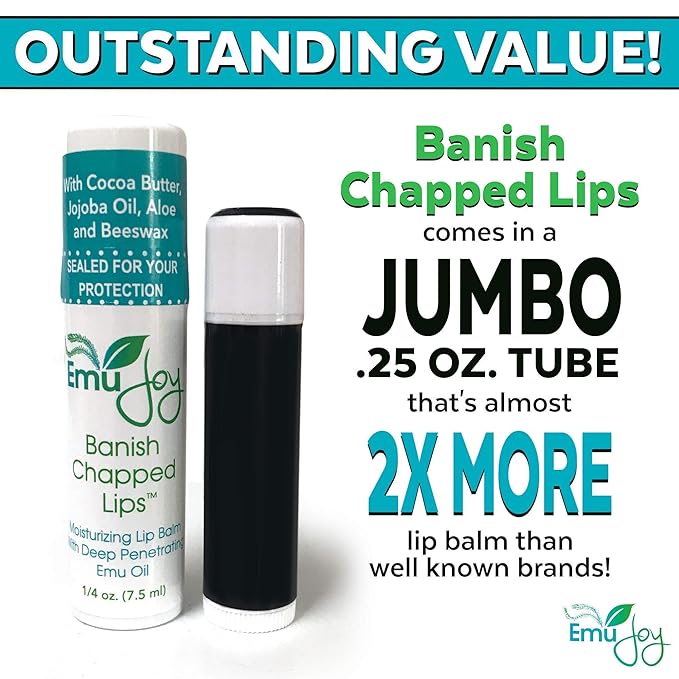 Emu Joy - Natural and Organic Emu Oil Lip Balm Hydrating, Pocket-Size Unflavored & Unscented Lip Balm with Emu Oil - Best for Severely Chapped Lips (1pk)