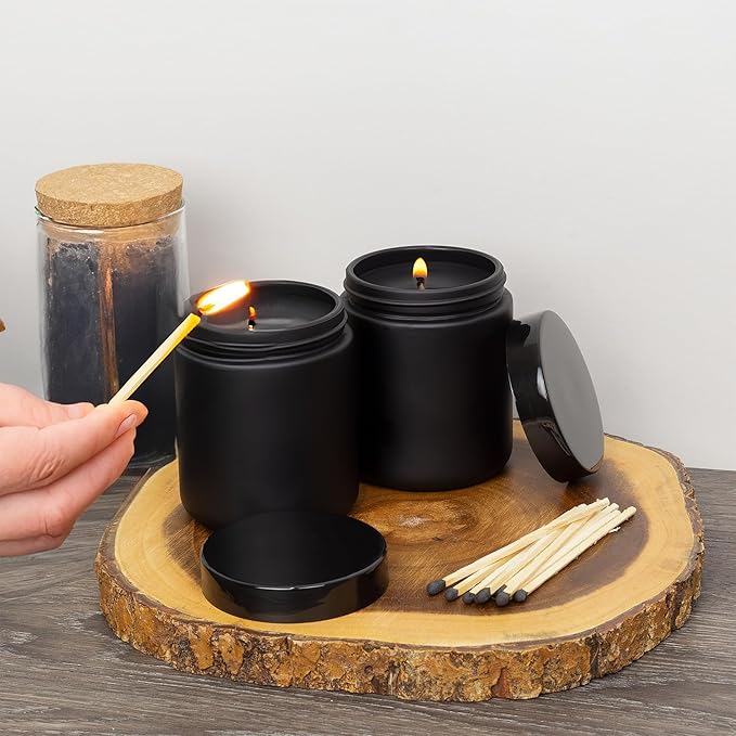 Cornucopia 8oz Black Coated Glass Jars (6-Pack); Cosmetic Jars with Black Plastic Lids and Black Matte Exterior, 8-Ounce / 9-ounce Capacity