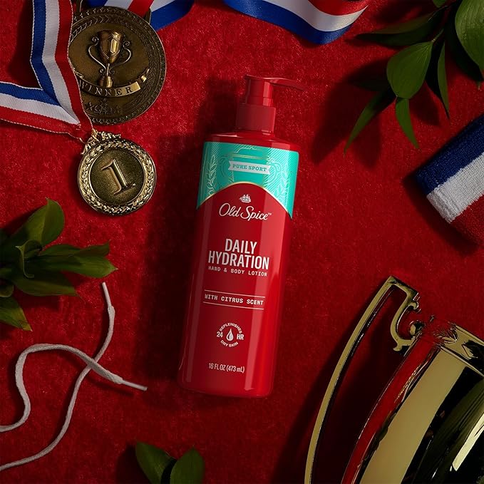 Old Spice Hand & Body Lotion for Men, Daily Hydration, 24/7 Hydration, 24/7 Replenishing Rich Moisture for Dry Skin, Lightweight Formula, Pure Sport with Citrus Scent, 16 fl (Pack of 4)