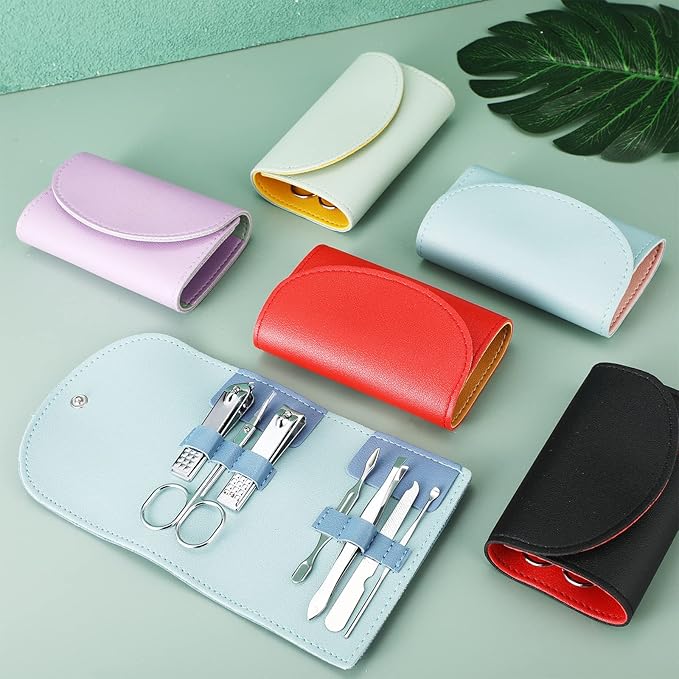 12 Set Manicure Set Bulk Mini Manicure Nail Clipper Kit 7 in 1 Stainless Steel Professional Nail Care Pedicure with Travel Portable Bag Grooming Kits for Women Men Home(Multi Color)