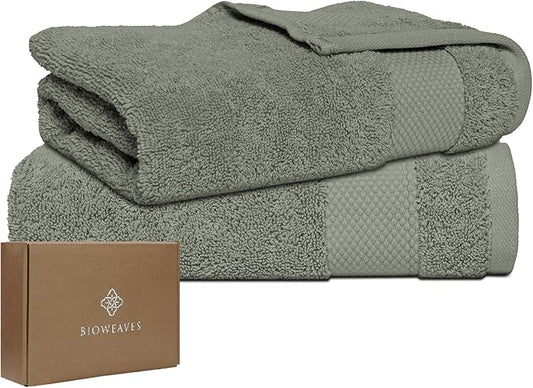 BIOWEAVES 100% Organic Cotton 700 GSM Luxury Bath Towels for Bathroom 30" x 58" GOTS Certified - Sage, Pack of 2
