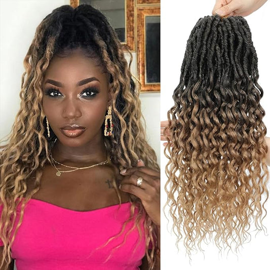 24 Inch Goddess Locs Crochet Hair Faux Locs With Curly Ends Crochet Hair For Black Women Human Hair Deep Wave Locs Hair Ombre Blonde T27 8 Packs