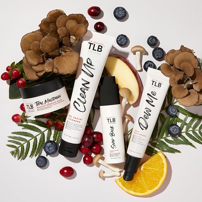 The Lip Bar Gentle Skincare Kit, with Hyaluronic Acid and Mushroom Extracts, to Nourish and Hydrate, Effective for all Skin Types, 4 Piece Set