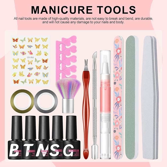 COSCELIA 57pcs Gel Nail Polish Kit with U V light Starter Kit 40 Colors Gel Polish Set 5pcs Top and Base Coat Glossy Matte Glitter Effect Beautiful Nail Stickers Gel Manicure Kit DIY Gifts for Women