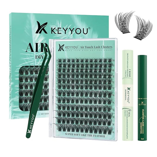 Lash Extension Kit 144pcs Air Touch Lash Clusters with Bond and Seal Lash Applicator Remover D Curl DIY Eyelash Extension Kit Easy to Apply at Home(Air01Kit-D-8-18Mix)