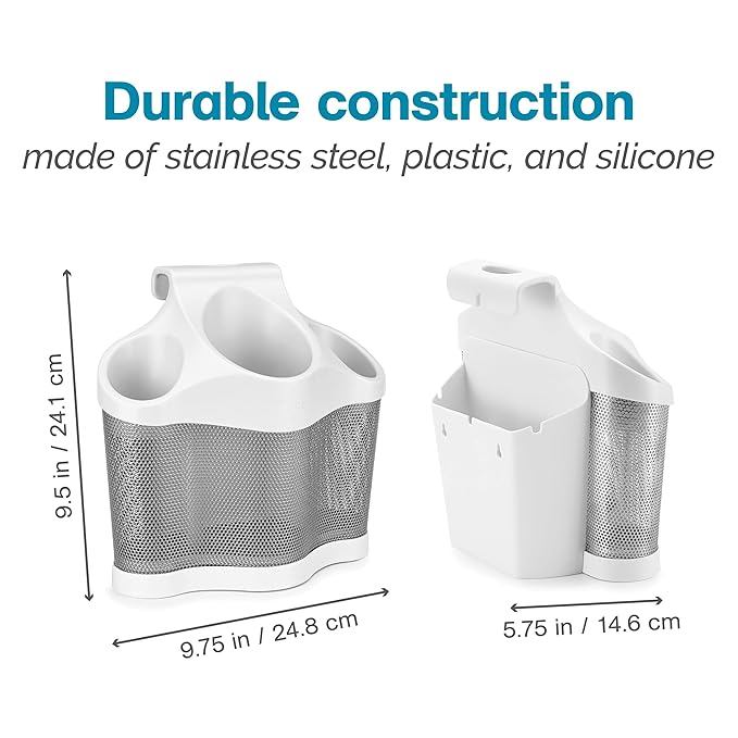 Polder Style Station, Tool Organizer for Hair Dryer, Curling Iron, and Straightener, Easy-to-Store Hair Styling Station, White and Silver